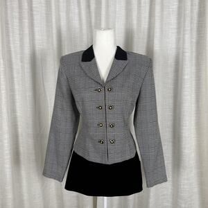 Vintage S.L. Petites Blazer Jacket Womens 12P Gray Plaid Double Breasted USA 80s